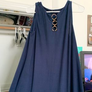 Blue dress, goes down to knees